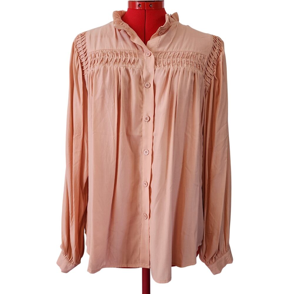 Mazik Peach Brown Long Sleeve Button Up Blouse Size S